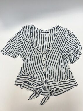 Abercrombie & Fitch Navy and White Striped Tie-Front Blouse